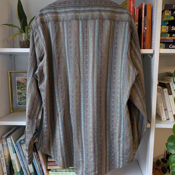 Robert Graham Men's Button-Up Shirt Striped Brown Blue Multicolour Size XL - Picture 10 of 11